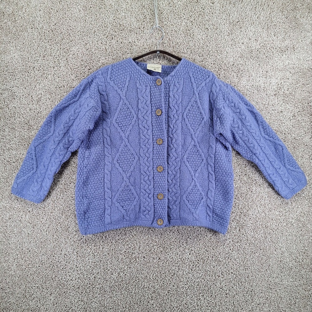 Connemara Knitwear Cardigan Womens Medium Blue Merino Wool Cable Knit Boho
